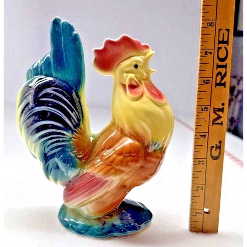 Royal Copley Rooster Figurines Set of 2 Vintage Ceramic Chicken Farmhouse Decor